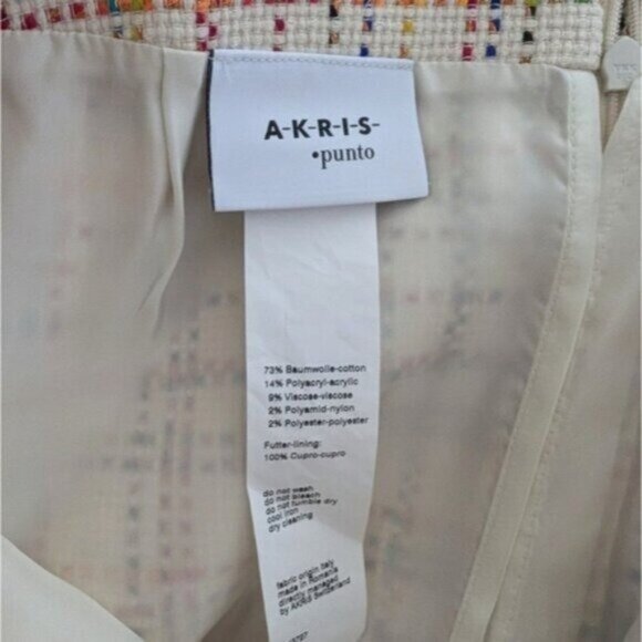 Akris Punto Tweed Lurex Fringed Mini Skirt 4 Cream Multicolor Business Office - Picture 6 of 7